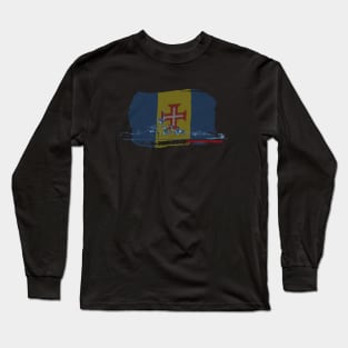 Scuba Diving shipwreck in Madeira - Corveta Afonso Cerqueira with the Madeira flag behind Long Sleeve T-Shirt